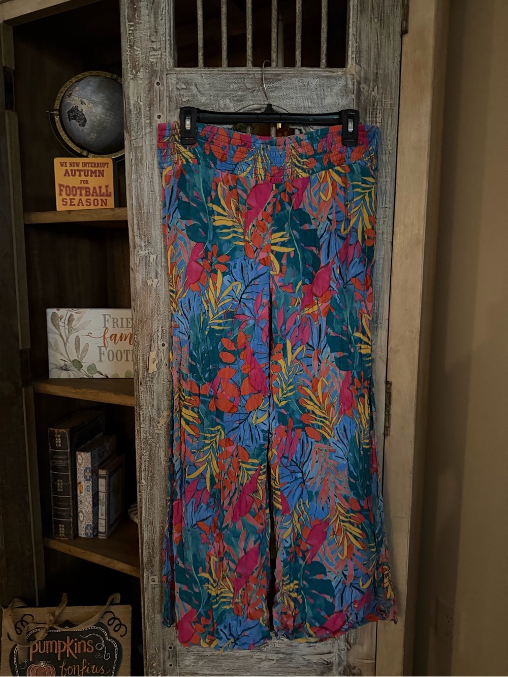 Kona Sol Teal Multi Floral Wide-Leg Pull-On Pants